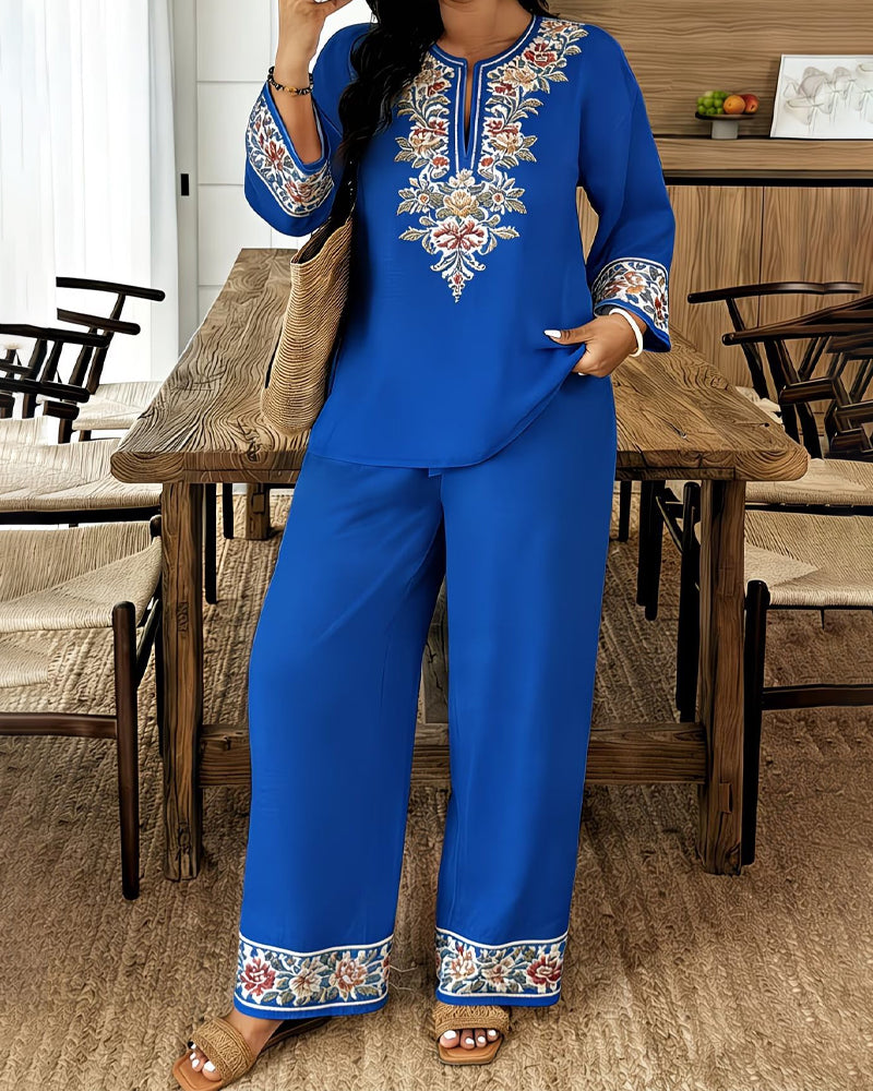 Flower Long Sleeve Ethnic Style Set
