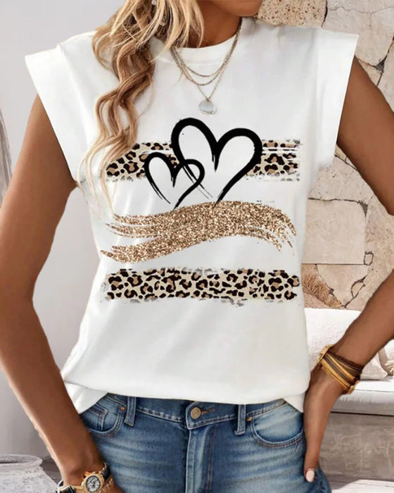 Heart leopard print sleeveless top