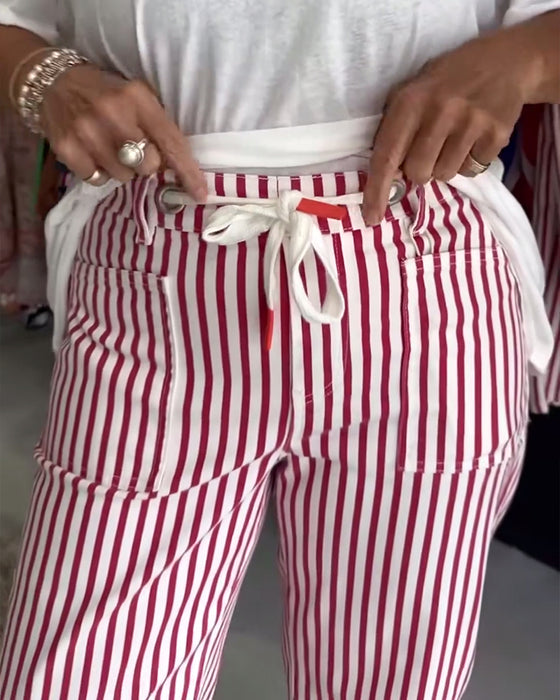 Casual Pocket Striped Pants