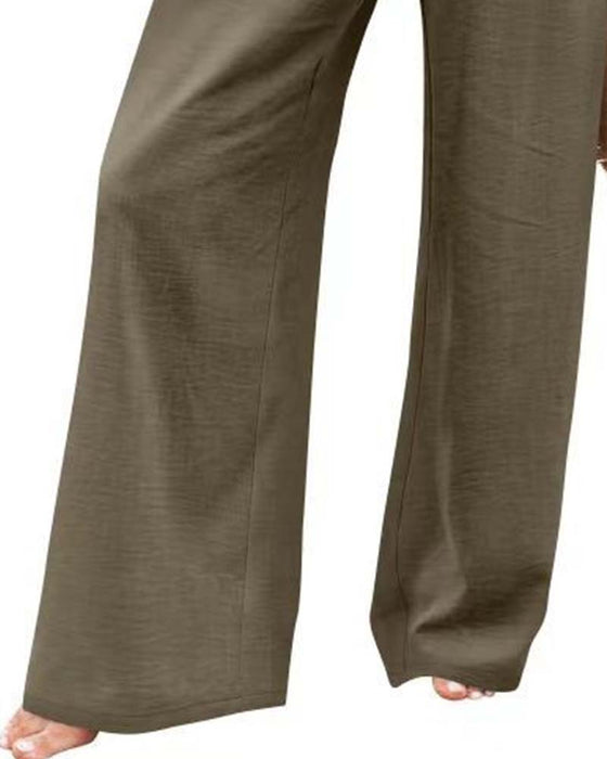 Button Elastic Waist Wide-Leg Pants