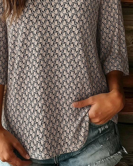 V-Neck Mid-Length Sleeve Casual Blouse