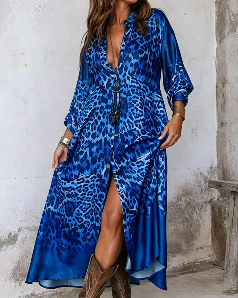 Stylish Leopard Full Skirt Dress