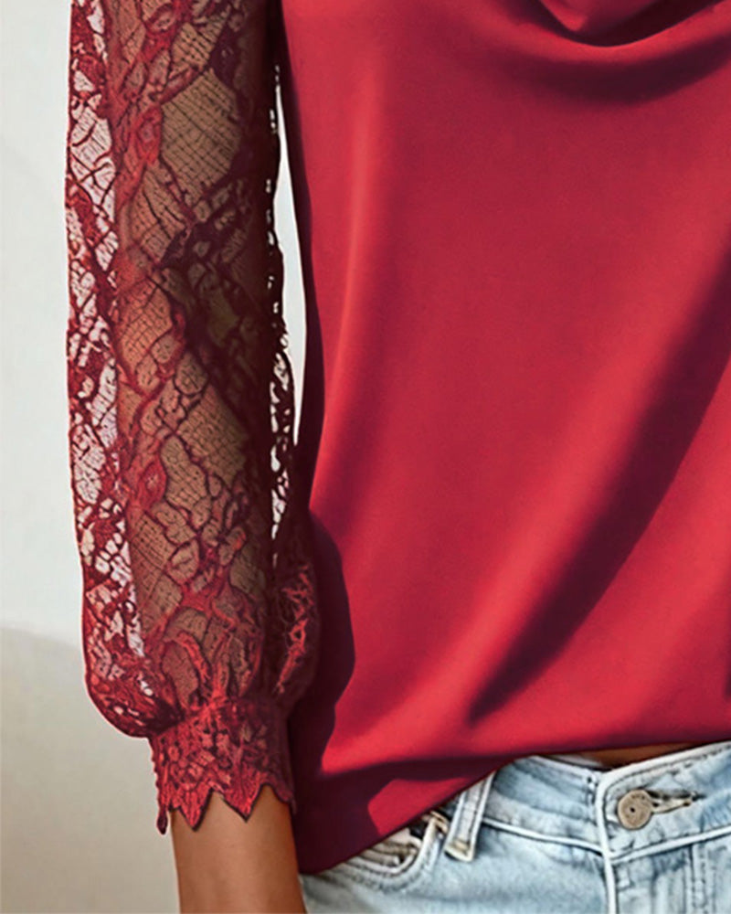 Drape Collar Patchwork Top