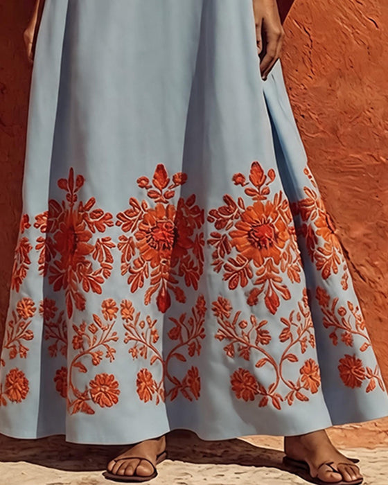 V-Neck Floral Lantern Sleeve Dress