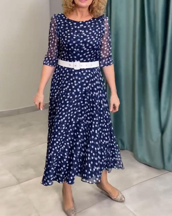 Half-Sleeved Polka Dot Chiffon Dress