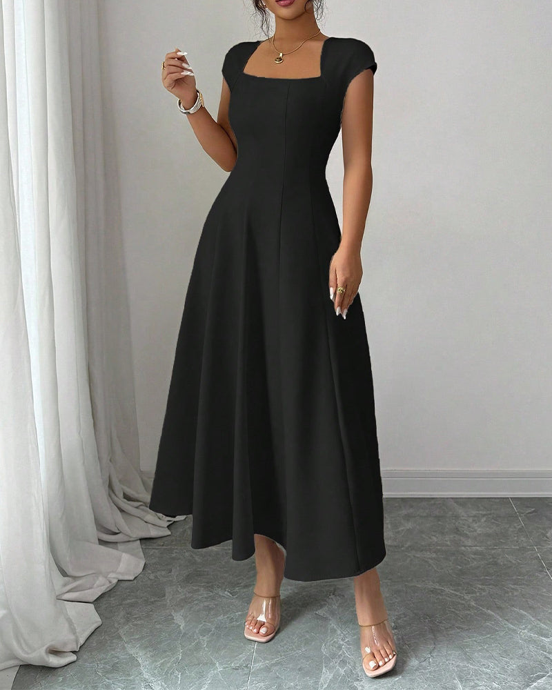 Square-Neck Short-Sleeve Dress