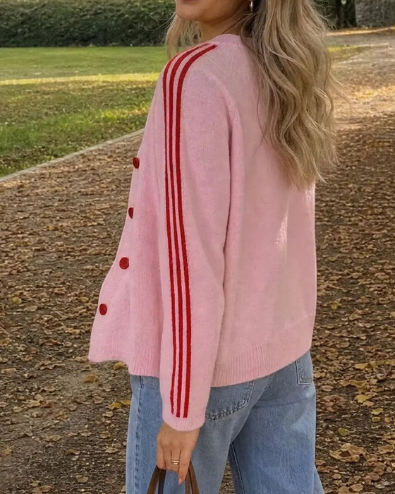 Striped 3/4 Sleeve Button Cardigan