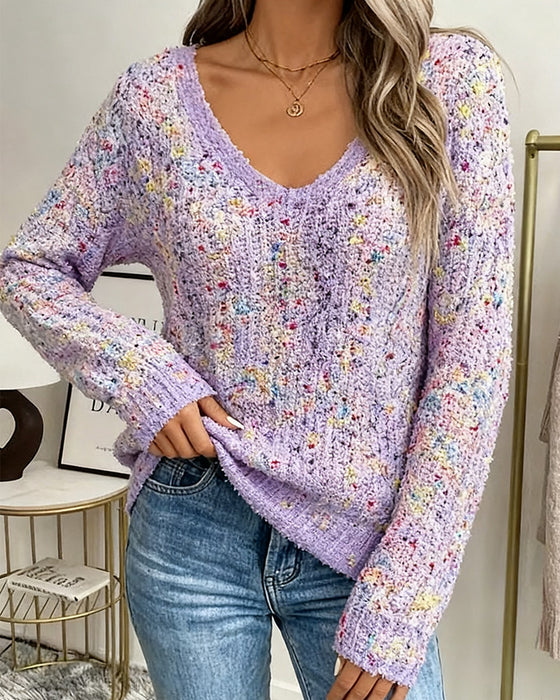 Colorful V-Neck Long-Sleeved Jumper