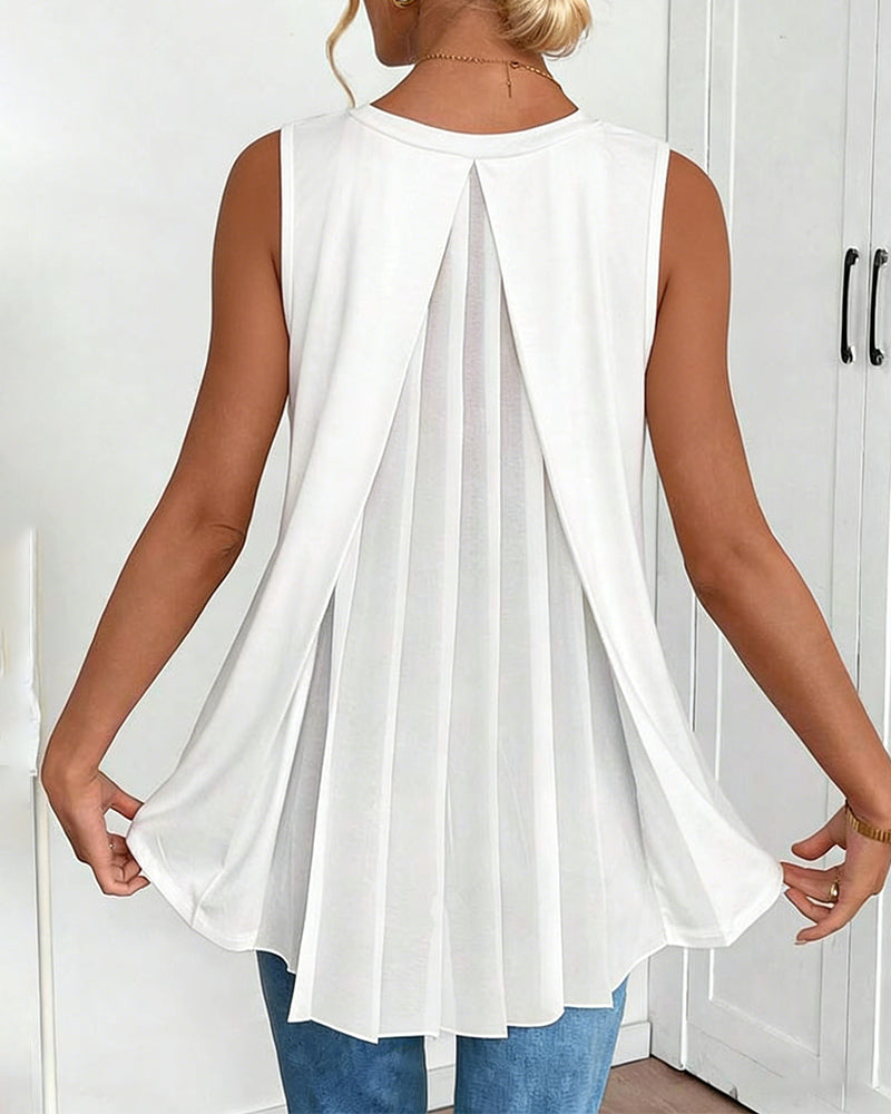 Sleeveless Pleated Paneled Tank Top