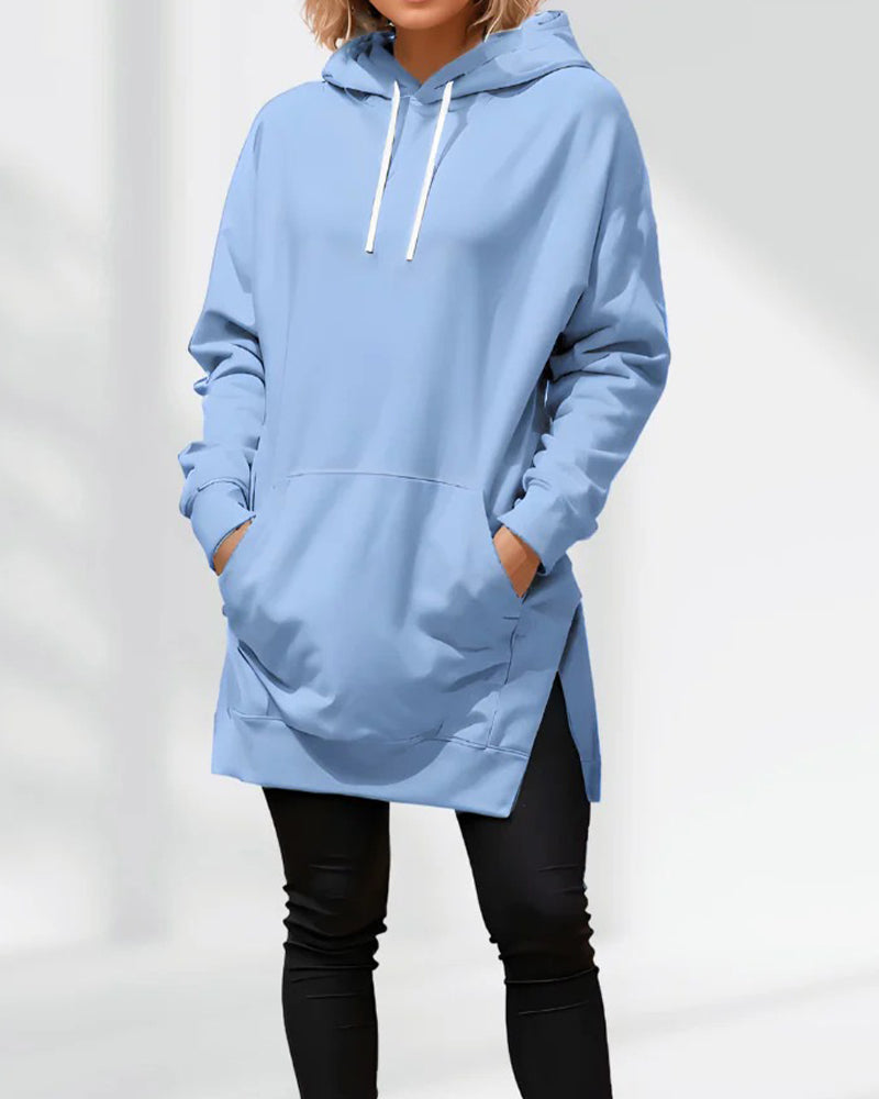 Solid Loose Fit Drawstring Hoodie