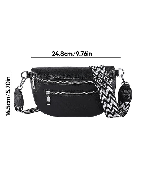 Zippered shoulder bag with contrast straps