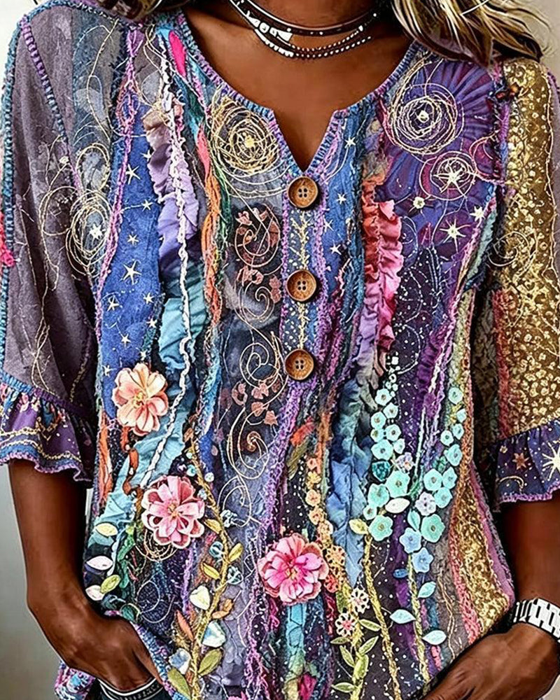 Retro Ethnic-Style Blouse