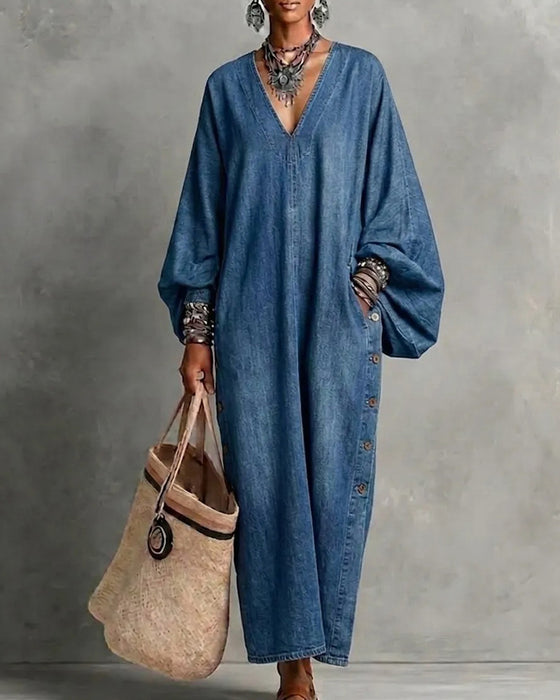 V-Neck Pocket Casual Dress