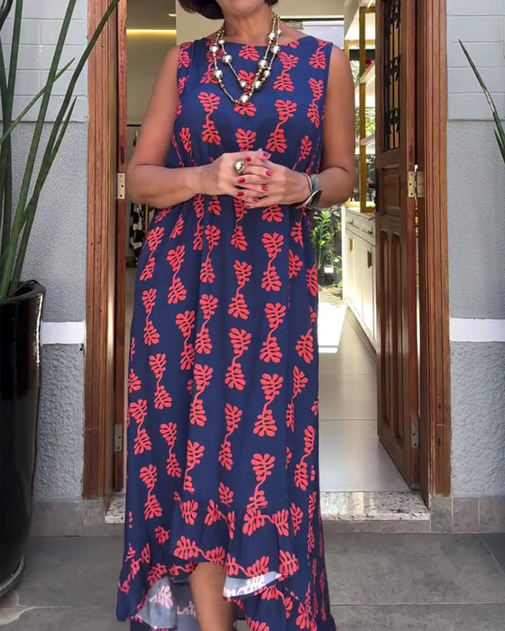 Printed Sleeveless Irregular Dress