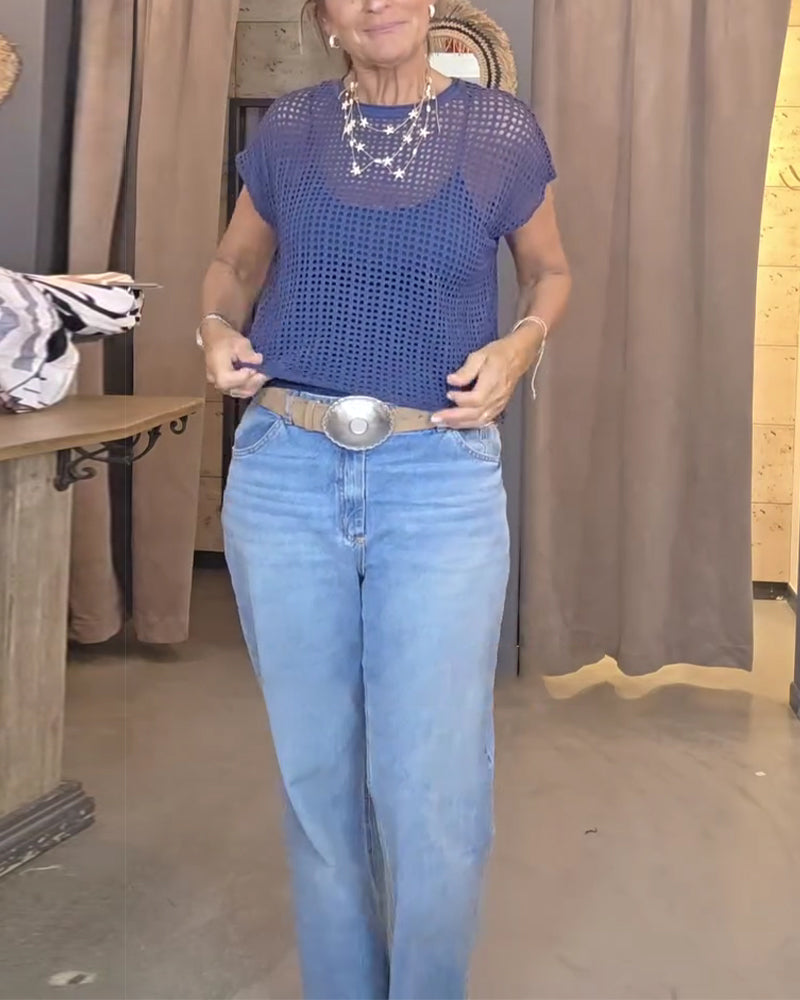 Hollow Short-Sleeved Jumper