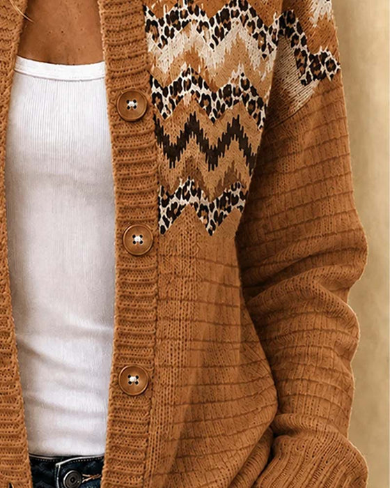 Buttoned Leopard Wavy Stripe Cardigan