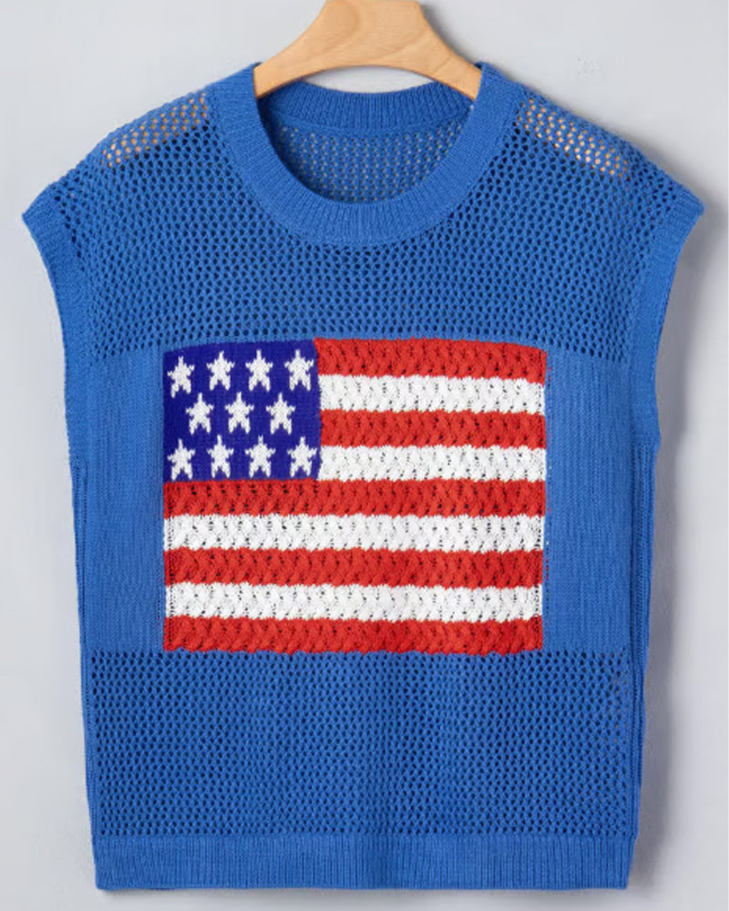 Flag Pattern Crew Neck Pullover