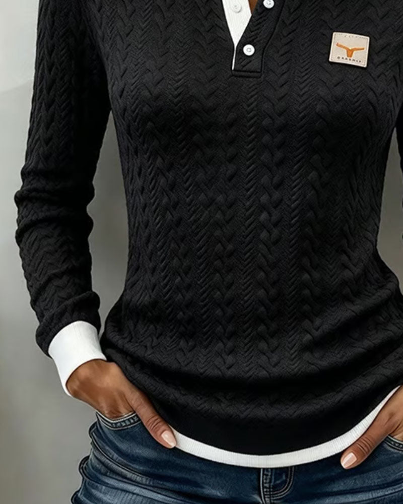 Color-Block Edge Long Sleeve Top