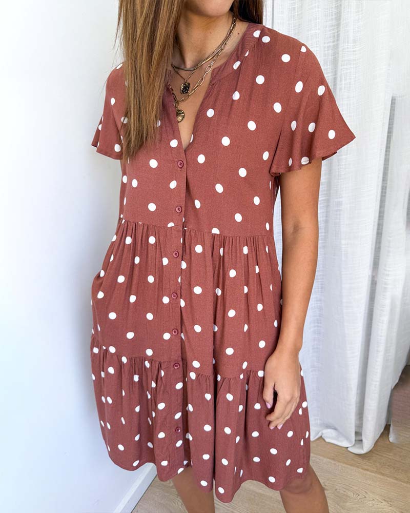 Polka Dot Short Sleeve Shirt Dress