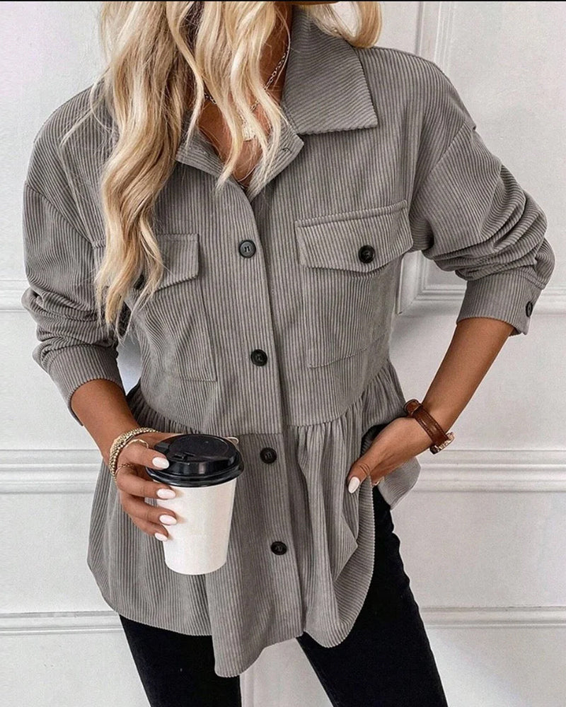 Pocket Corduroy Buttoned Top