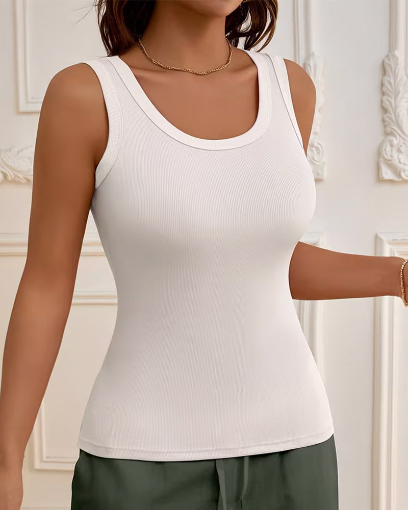 Fashion Solid Color Square Neck  Tank Tops