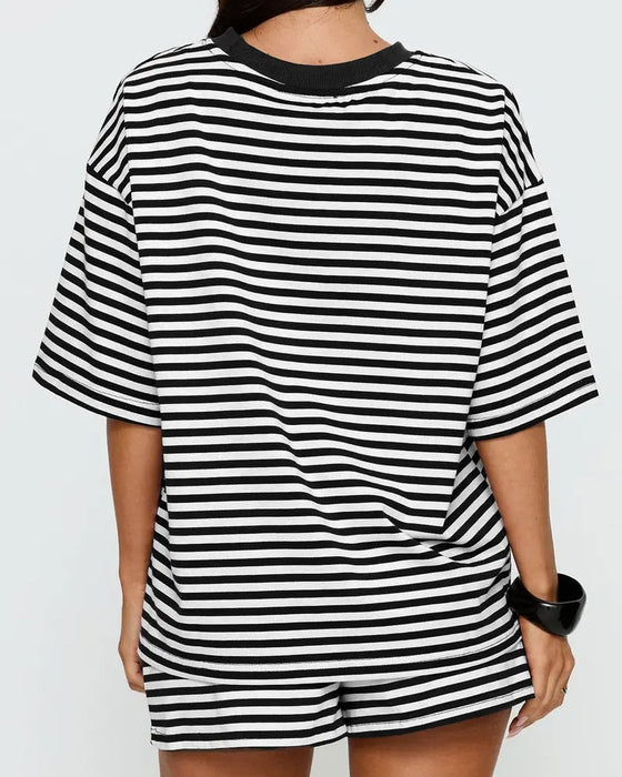 Striped Round Neck Two-Piece Set