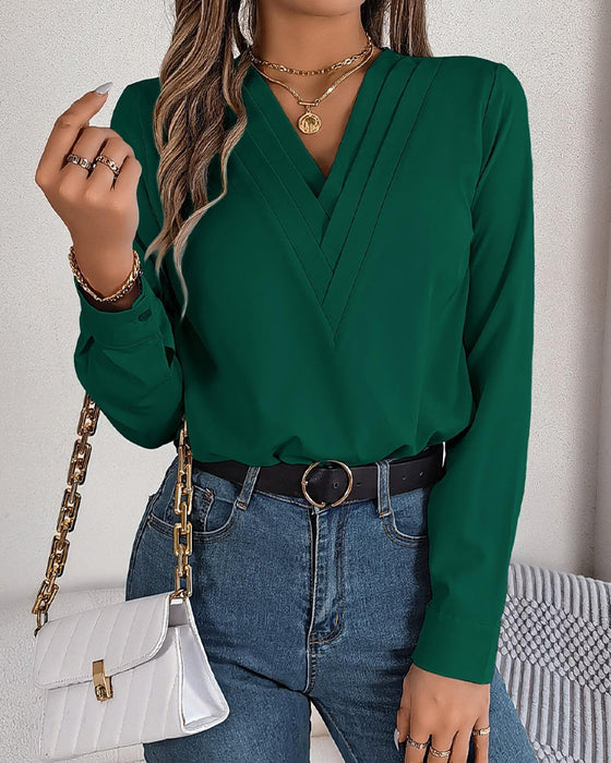 V-Neck Layered Solid Long Sleeve Top