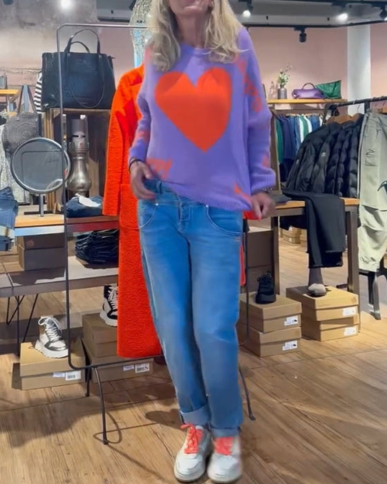 Long sleeve heart print sweater