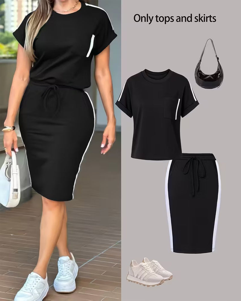 Striped Casual Sports Skirt Set
