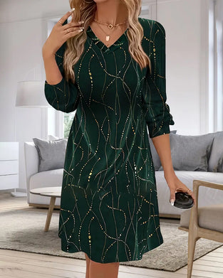 V-Neck Line Print Dress