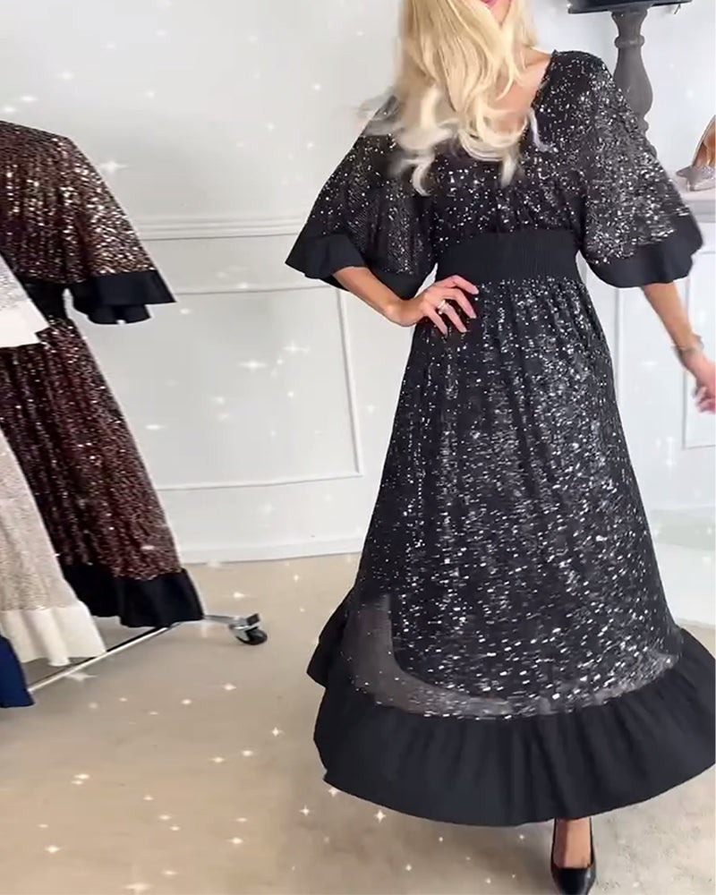 V-neck half-sleeve elegant dress