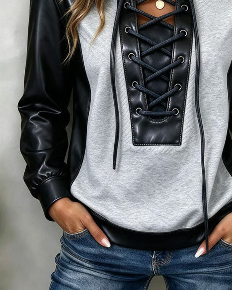 Fashion Spliced Strap  Sweatshirt