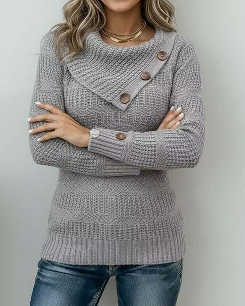 Diagonal Lapel Button Pullover