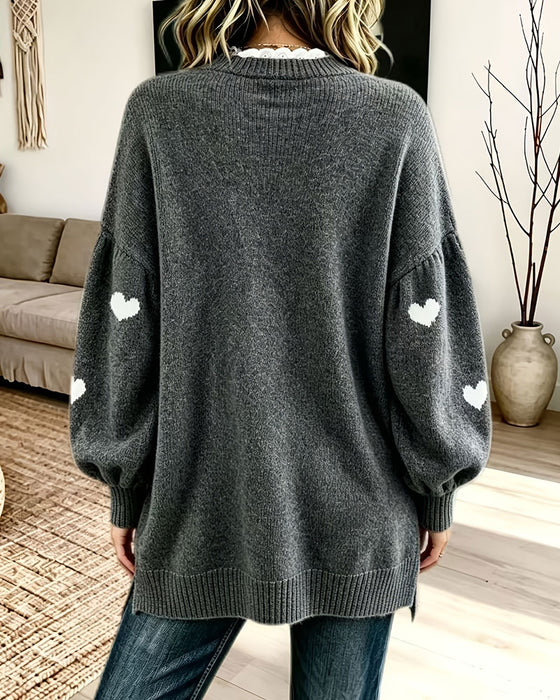 Heart Print V-Neck Pullover