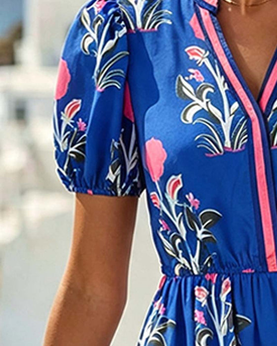 V-Neck Puff Sleeve Dress