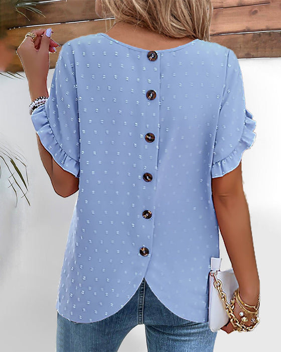 Short-sleeved button-back top