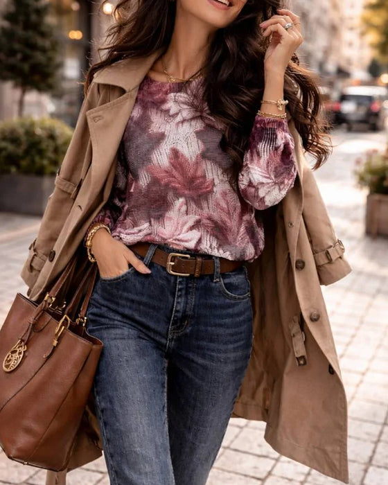 Round Neck Printed Pullover