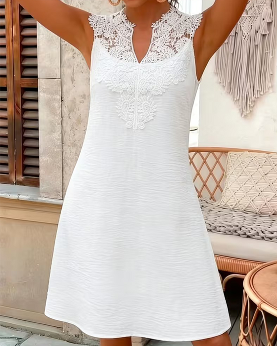 Sleeveless Lace Patchwork Short Dress
