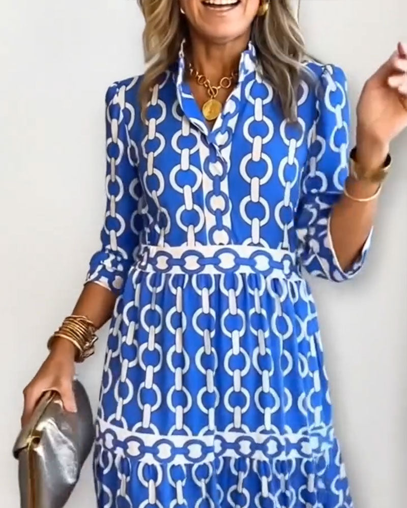 Lapel Chain Print Dress
