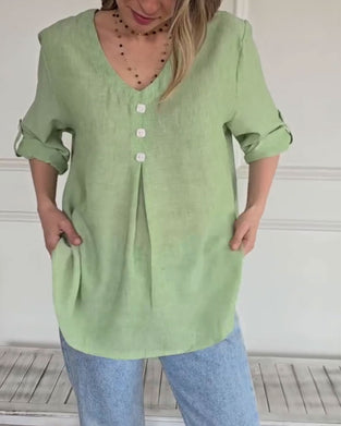 Solid Color V-Neck Loose Casual Top