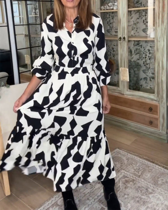 Printed long sleeve casual maxi dress
