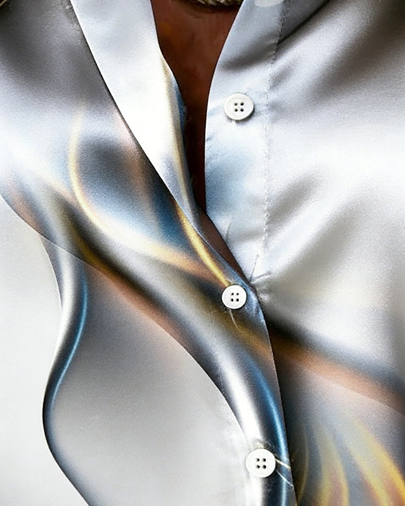 Colorful Draped Collared Long-Sleeved Shirt