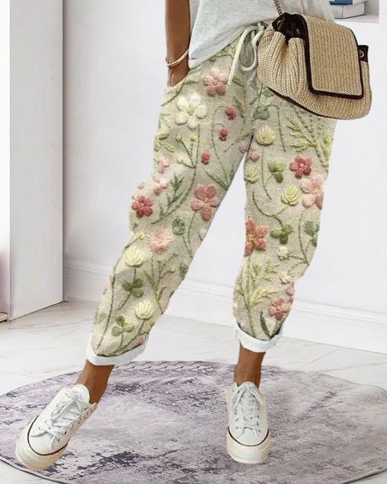 Pocket printed casual pants