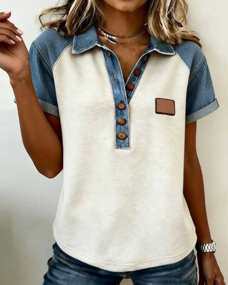 Denim Color Block Short Sleeve T-Shirt