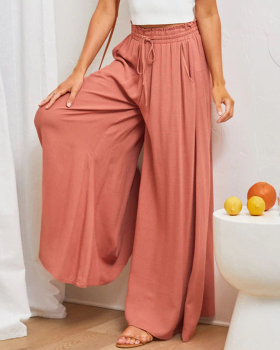 Drawstring Casual Wide-Leg Pants
