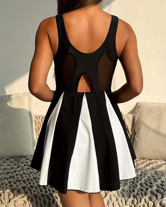 Color-Blocked Sleeveless Two-Piece Tankini