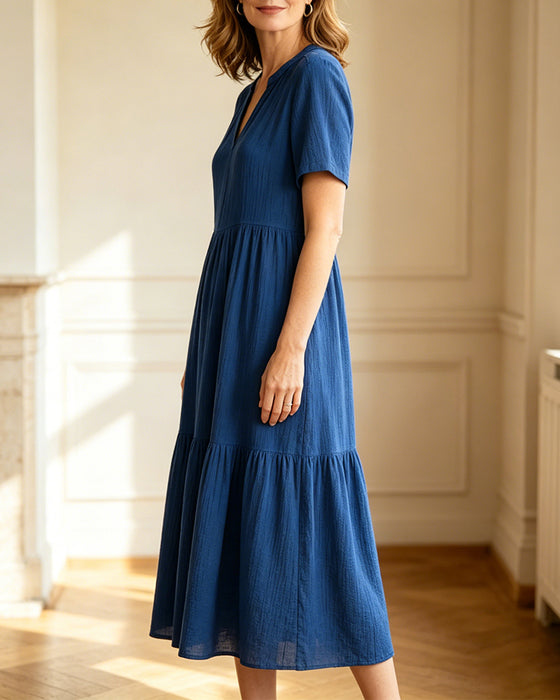 Casual Solid Color Short-Sleeved Dress