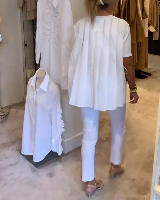 Pleated Solid Color Loose Shirt