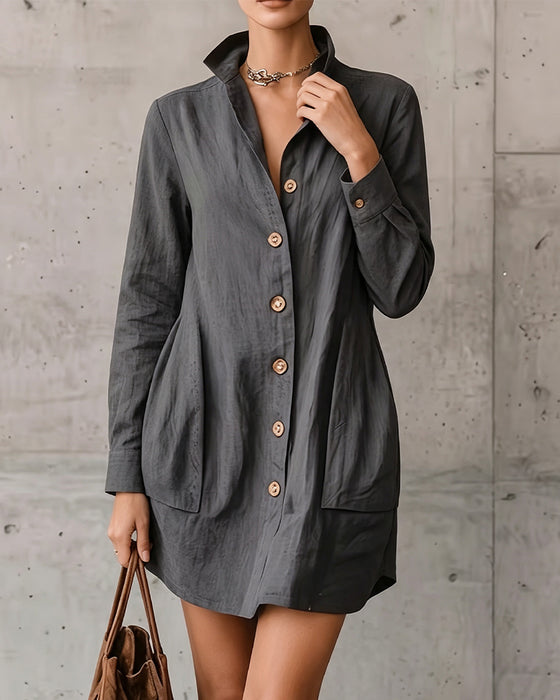 Lapel Button Pocket Dress