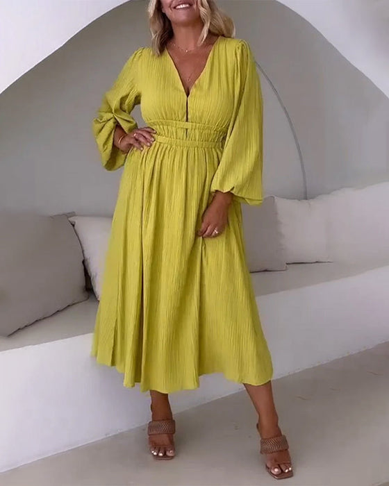 Lantern long sleeve solid color elegant dress